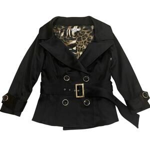 Cache XS Satin Blazer | Leopard Lining, Belted, Gold Buttons, Y2K Glam NWOT